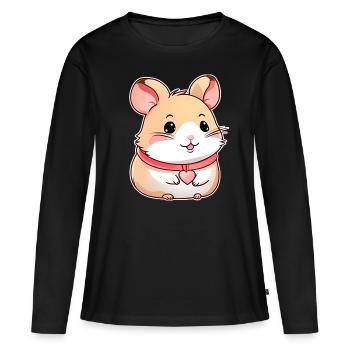 Hamster mignon avec des coeurs - T-shirt manches longues Premium bio Femme - noir - Devant - Julia (174cm)