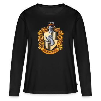 Harry Potter Emblème Poufsouffle Peinture - T-shirt manches longues Premium bio Femme - noir - Devant - Julia (174cm)