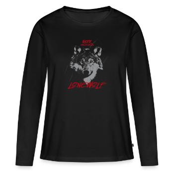 Loup solitaire - T-shirt manches longues Premium bio Femme - noir - Devant - Julia (174cm)