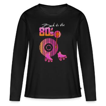 80er zurück in die 80er - Frauen Premium Bio Langarmshirt - Schwarz - Vorne - Julia (174cm)