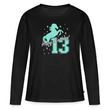 13. Geburtstag Reiten Pferd Reitstall - Frauen Premium Bio Langarmshirt - Schwarz - Vorne - Julia (174cm)