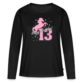 13. Geburtstag Reiten Pferd Reitstall - Frauen Premium Bio Langarmshirt - Schwarz - Vorne - Julia (174cm)