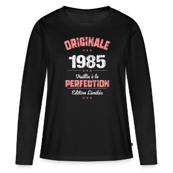 Anniversaire 40 ans - Originale - 1985 - T-shirt manches longues Premium bio Femme - noir - Devant - Julia (174cm)