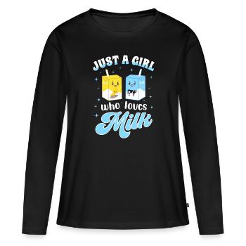 Just A Girl Who Loves Milk - Frauen Premium Bio Langarmshirt - Schwarz - Vorne - Julia (174cm)