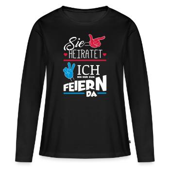 SIE HEIRATET JGA - Frauen Premium Bio Langarmshirt - Schwarz - Vorne - Julia (174cm)