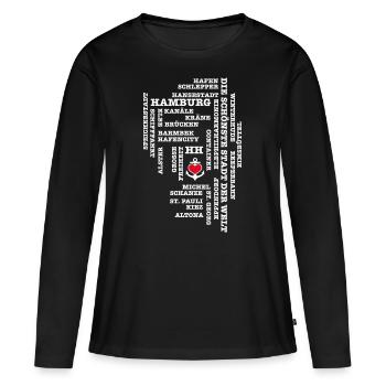 Hamburg concepts / heart on anchor / white text - Women's Premium Organic Long Sleeve Shirt - black - Front - Julia (174cm)