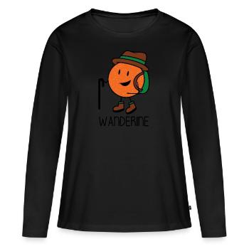 Wanderine - Wandern Mandarine Wanderer Wanderlust - Frauen Premium Bio Langarmshirt - Schwarz - Vorne - Julia (174cm)