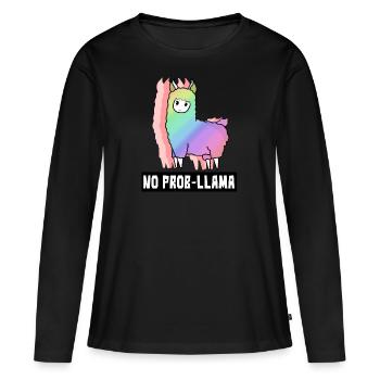 No Prob-llama LLama Alpaca Funny Rainbow Cute - Women's Premium Organic Long Sleeve Shirt - black - Front - Julia (174cm)
