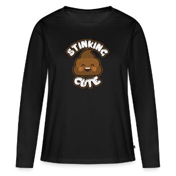 Pue Emoji mignon - T-shirt manches longues Premium bio Femme - noir - Devant - Julia (174cm)