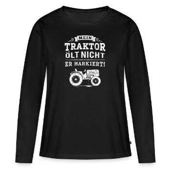 Traktor ölt nicht, er markiert! Schlepper Trecker - Frauen Premium Bio Langarmshirt - Schwarz - Vorne - Julia (174cm)