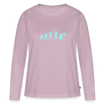 Plombier mécanicien evolution singe homme - T-shirt manches longues Premium bio Femme - rose poudré - Devant - Julia (174cm)