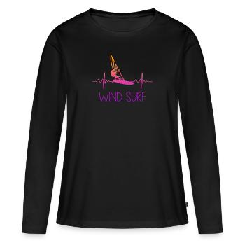 Windsurfer Frauen Geschenk Herzschlag Herz - T-shirt manches longues Premium bio Femme - noir - Devant - Julia (174cm)