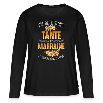 Tante et Marraine cadeau tendre tatie - T-shirt manches longues Premium bio Femme - noir - Devant - Julia (174cm)