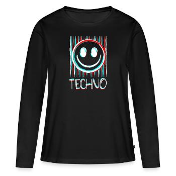 Techno Musique Visage Disque phonographe DJ Smile EDM - T-shirt manches longues Premium bio Femme - noir - Devant - Julia (174cm)