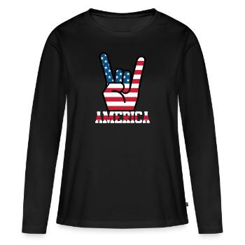 Amérique États-Unis drapeau drapeau rockers à main levée - T-shirt manches longues Premium bio Femme - noir - Devant - Julia (174cm)
