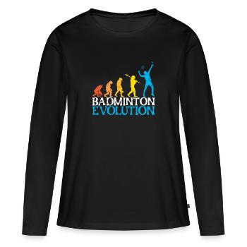 Badminton Evolution Affe Badmintonspieler - Frauen Premium Bio Langarmshirt - Schwarz - Vorne - Julia (174cm)