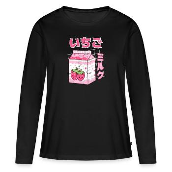 Anime Manga Kawaii Strawberry Milkshake Milk Shake - T-shirt manches longues Premium bio Femme - noir - Devant - Julia (174cm)