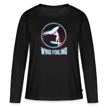 Wing Foiling Wing Surf Wing Foiler - T-shirt manches longues Premium bio Femme - noir - Devant - Julia (174cm)