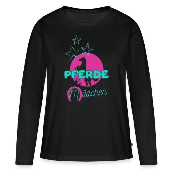 I love clothes / Pferde Mädchen (helles Design) - Frauen Premium Bio Langarmshirt - Schwarz - Vorne - Julia (174cm)