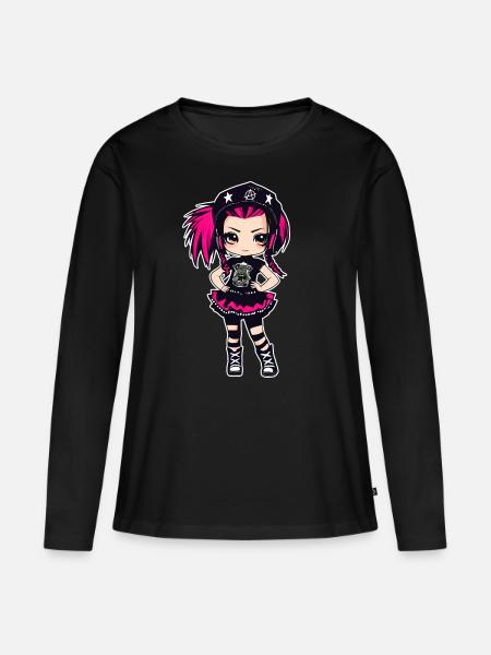 Cooles Gothic Punk Girl - Frauen Premium Bio Langarmshirt - Schwarz