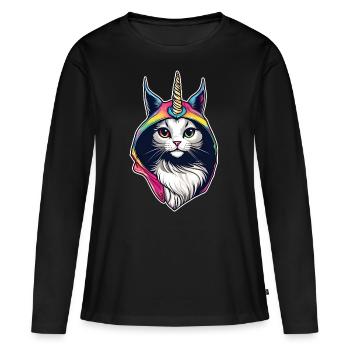 Chat mignon avec sweat à capuche Licorne - T-shirt manches longues Premium bio Femme - noir - Devant - Julia (174cm)