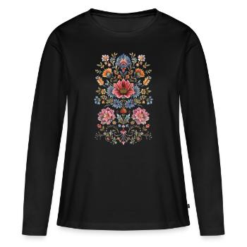 Originelles Blumenmuster - Frauen Premium Bio Langarmshirt - Schwarz - Vorne - Julia (174cm)