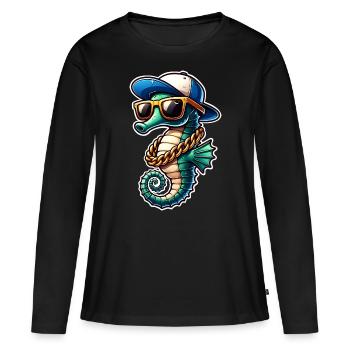 Hippocampe Hippocampe - T-shirt manches longues Premium bio Femme - noir - Devant - Julia (174cm)