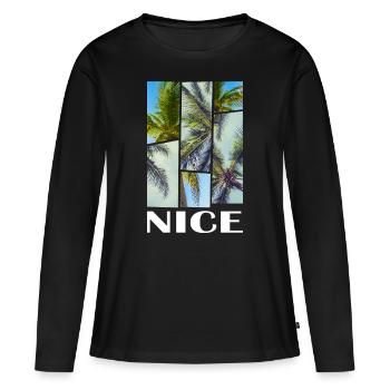 Nice Nice France Été Palmiers Plage Mer - T-shirt manches longues Premium bio Femme - noir - Devant - Julia (174cm)