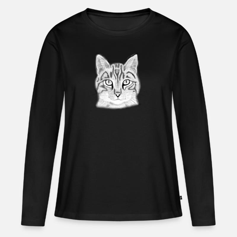 Cat's head drawn - Women's Premium Organic Long Sleeve Shirt - black