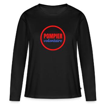 POMPIER Volontaire (Cercle) - T-shirt manches longues Premium bio Femme - noir - Devant - Julia (174cm)