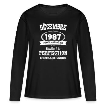 Anniversaire 35 ans - Décembre 1987 Perfection - T-shirt manches longues Premium bio Femme - noir - Devant - Julia (174cm)