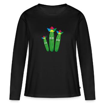 Trio de concombre,Concombre,Concombre,Concombre,Concombre,Concombre,Chapeau, Navire - T-shirt manches longues Premium bio Femme - noir - Devant - Julia (174cm)