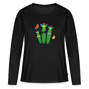 Famille du concombre,Concombre,Concombre,Fruits, Pastèque - T-shirt manches longues Premium bio Femme - noir - Devant - Julia (174cm)