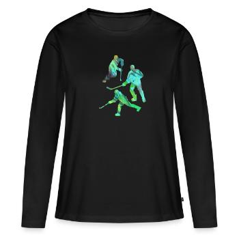 Eishockey, Hockey, Graffiti, bunt, stencil - Frauen Premium Bio Langarmshirt - Schwarz - Vorne - Julia (174cm)