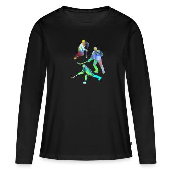 Eishockey, Hockey, Graffiti, bunt, stencil - Frauen Premium Bio Langarmshirt - Schwarz - Vorne - Julia (174cm)