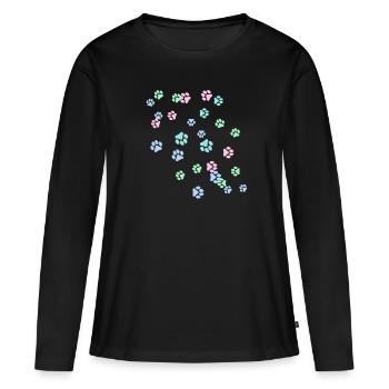 Pattes de chat, patte, pattes, chat - T-shirt manches longues Premium bio Femme - noir - Devant - Julia (174cm)