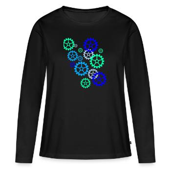 engrenages, engrenages, roues, coloré - T-shirt manches longues Premium bio Femme - noir - Devant - Julia (174cm)