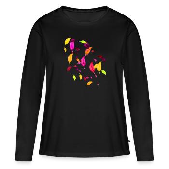 Herbst, herbstlaub,herbstblätter, Blätter - Frauen Premium Bio Langarmshirt - Schwarz - Vorne - Julia (174cm)