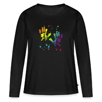 Bunte Hände, Hände, bunt, LGBT - Frauen Premium Bio Langarmshirt - Schwarz - Vorne - Julia (174cm)