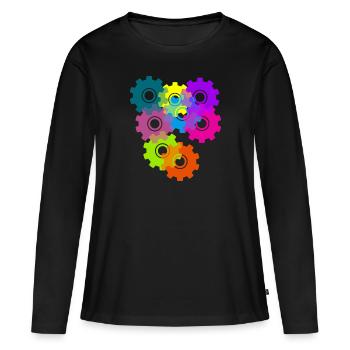 engrenage, engrenages, roues, coloré - T-shirt manches longues Premium bio Femme - noir - Devant - Julia (174cm)