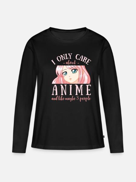 Dbam tylko o anime - Ekologiczna damska koszulka z długim rękawem Premium - czarny