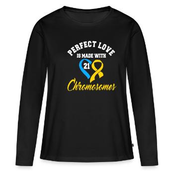 L’amour parfait est fait avec 21 chromosomes - T-shirt manches longues Premium bio Femme - noir - Devant - Julia (174cm)