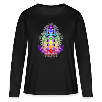 Les chakras avec leurs racines - T-shirt manches longues Premium bio Femme - noir - Devant - Julia (174cm)