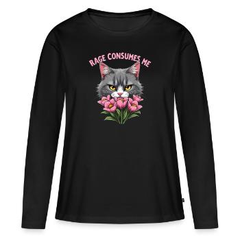 Rage Consumes Me Lustiges Katzenblümchen - Frauen Premium Bio Langarmshirt - Schwarz - Vorne - Julia (174cm)