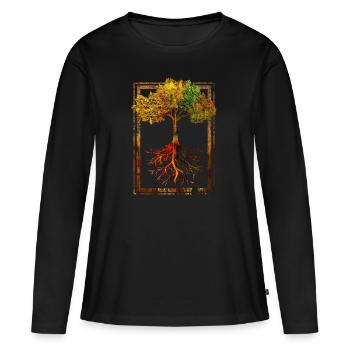 Mère nature cadre racines arbre arborvitae - T-shirt manches longues Premium bio Femme - noir - Devant - Julia (174cm)