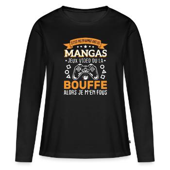 Mangas Jeux Video Bouffe Cadeau Humour - T-shirt manches longues Premium bio Femme - noir - Devant - Julia (174cm)