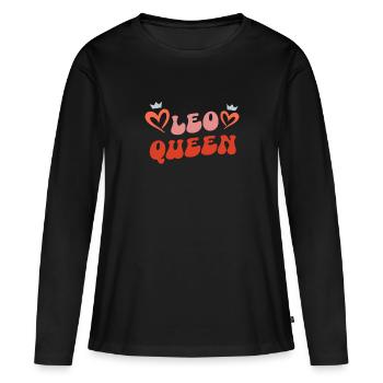 Leo Queen - Sternzeichen Löwe - Frauen Premium Bio Langarmshirt - Schwarz - Vorne - Julia (174cm)