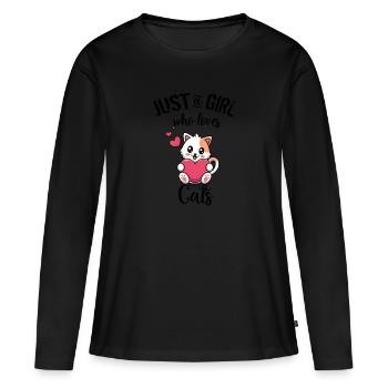 Nur ein Mädchen, was Katzen liebt. - Frauen Premium Bio Langarmshirt - Schwarz - Vorne - Julia (174cm)