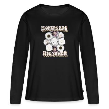 Flowers are the Power - Blumen Spruch 70er Jahre - Frauen Premium Bio Langarmshirt - Schwarz - Vorne - Julia (174cm)
