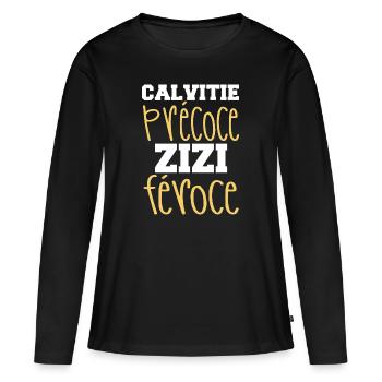 Chauve Qui Peut Humour Calvitie Homme Humour Beauf - T-shirt manches longues Premium bio Femme - noir - Devant - Julia (174cm)